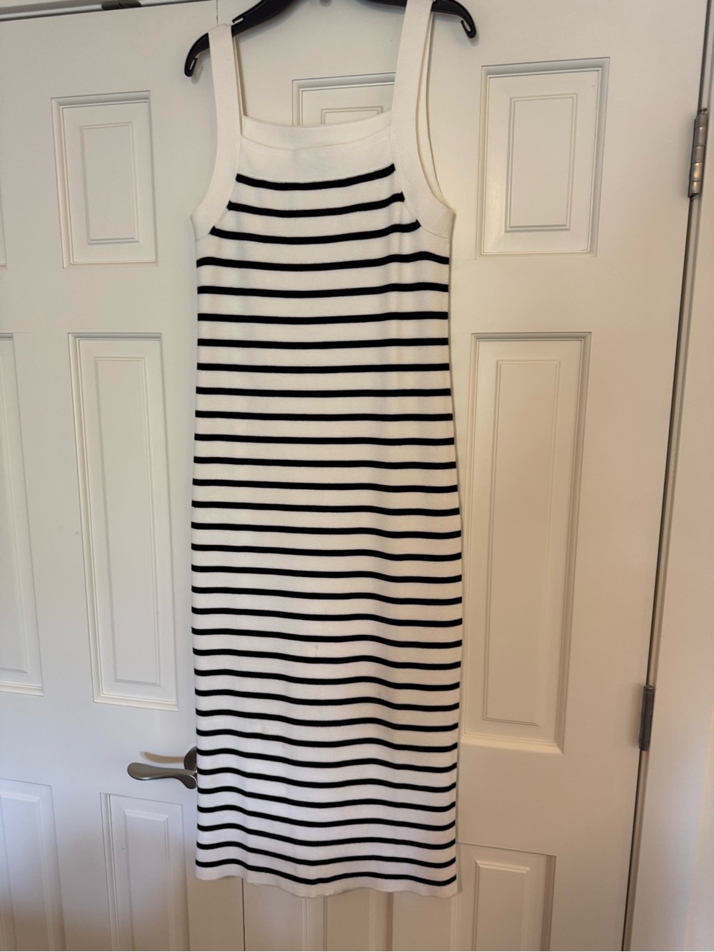 Ann Taylor Loft Striped Knit Tank Midi Dress - White & Black midi